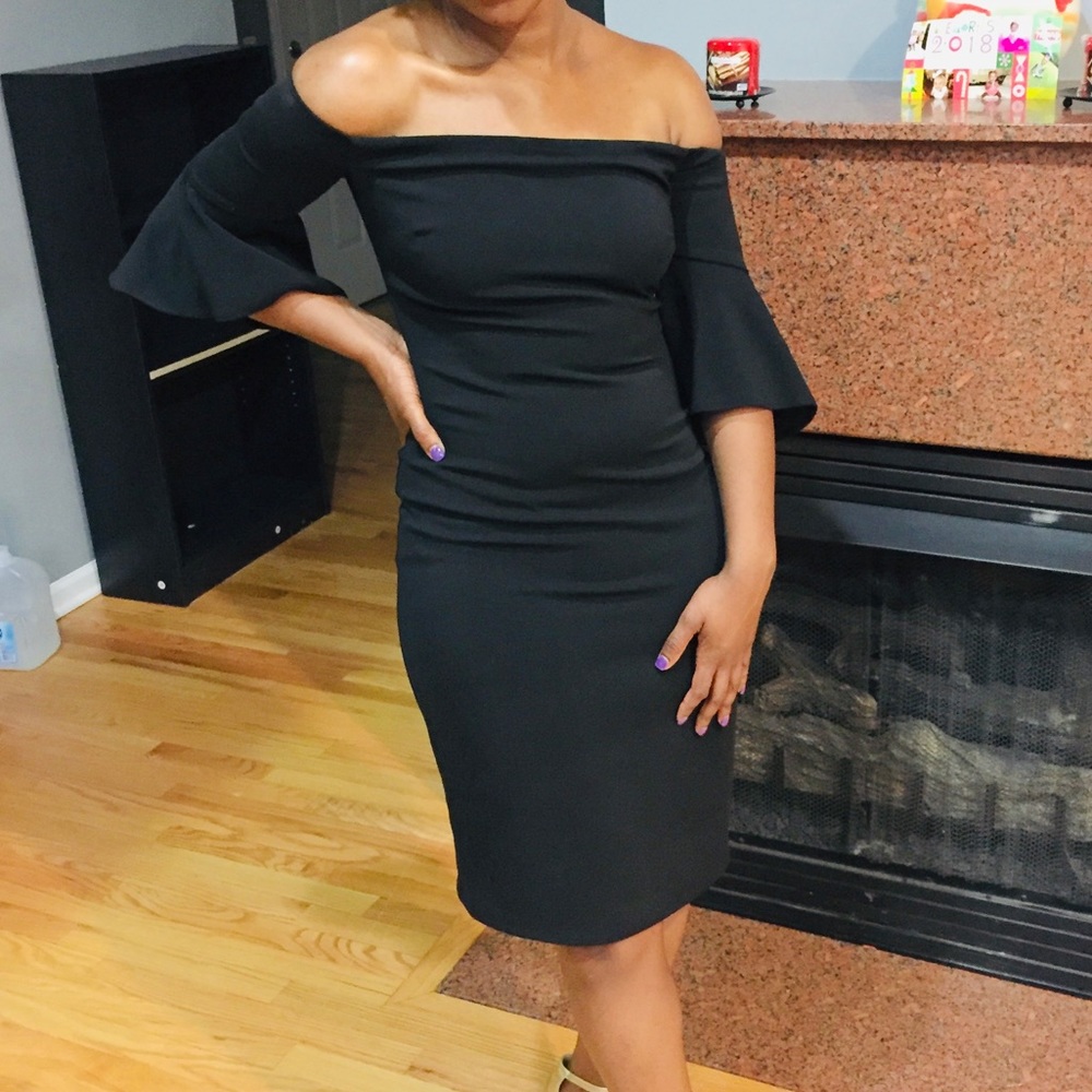 off the shoulder black short dress